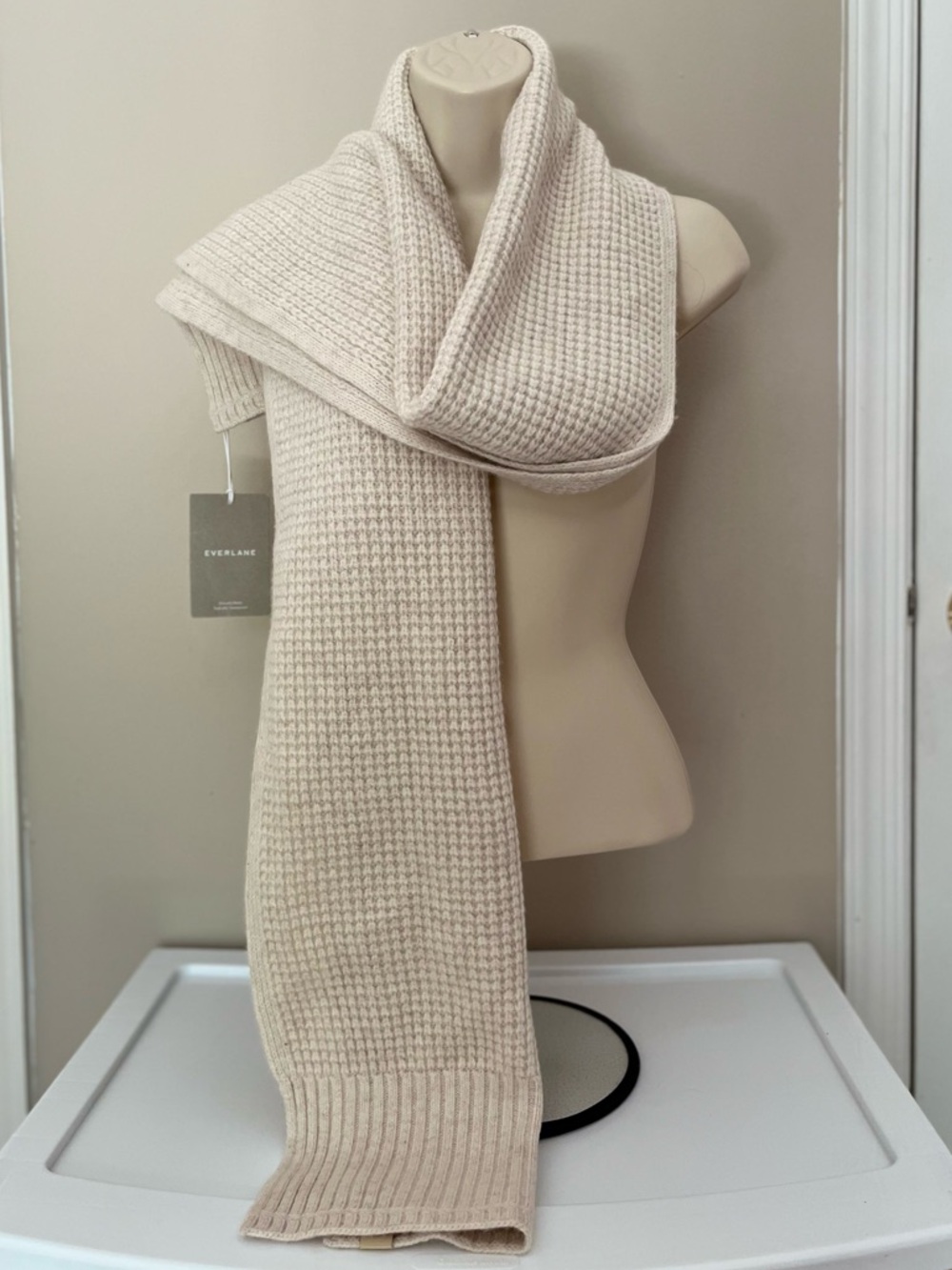 Everlane 100% Wool Scarf waffle knit cream color